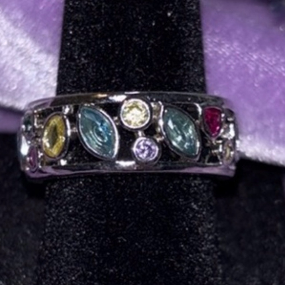 🩵💜 Elegant Multi-Stone Sterling Silver Ring